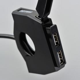 Prise USB double Daytona "Slim" , pour guidon de 22,2 et 25,4 mm