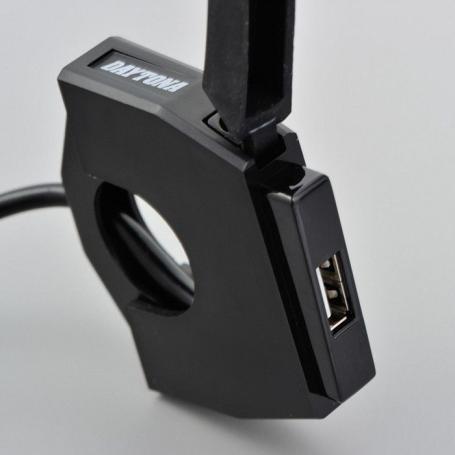Prise USB simple Daytona "Slim" , pour guidon de 22,2 et 25,4 mm