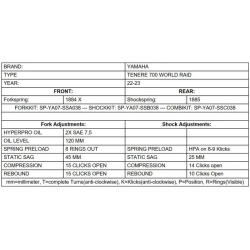 Ressorts de fourche progressifs pour Yamaha Ténéré 700 World Raid à partir de 2013