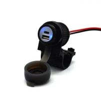 Prise Duo USB A+C moto 12-24 V avec Quick Charge pour guidons de 21 à 25 mm