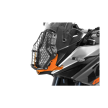 Protection de phare acier inoxydable noir/ orange pour KTM 1050/ 1090/ 1190 Adventure R/ 1290 S Adv *OFFROAD USE ONLY*
