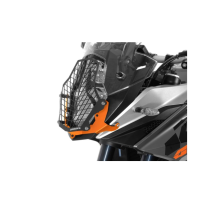 Protection de phare acier inoxydable noir/ orange pour KTM 1050/ 1090/ 1190 Adventure R/ 1290 S Adv *OFFROAD USE ONLY*