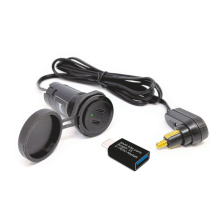 Câble USB pour sacoche de réservoir avec double chargeur (2 ports USB-C), adaptateur USB-A et connecteur coudé pour prise DIN