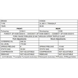 Ressorts de fourche progressifs, Honda XL600V Transalp 1989-1995